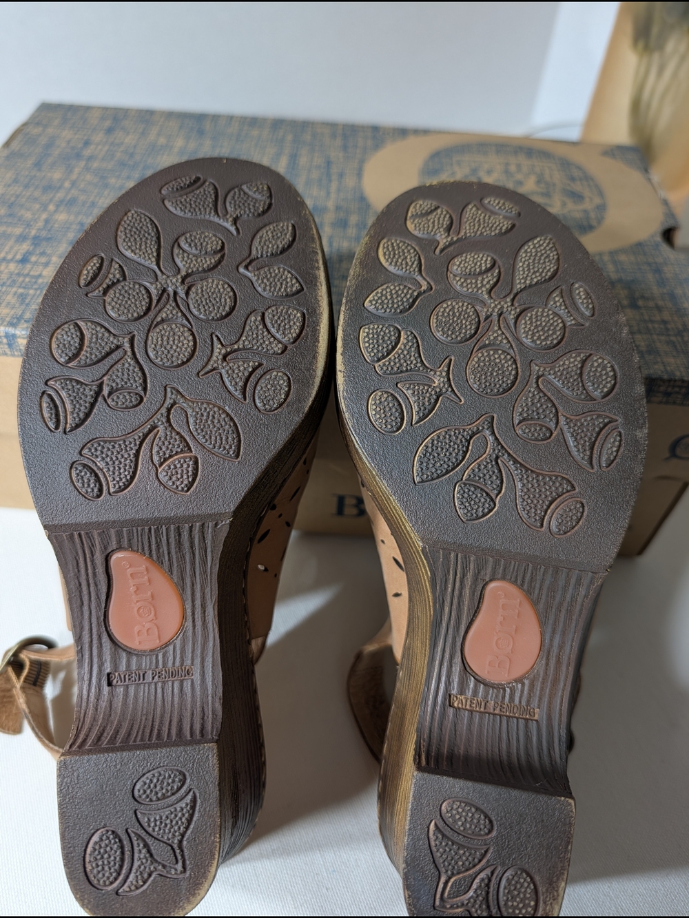 BORN Tan Leather Perforated Wedge Sandals - Picture 9 of 12